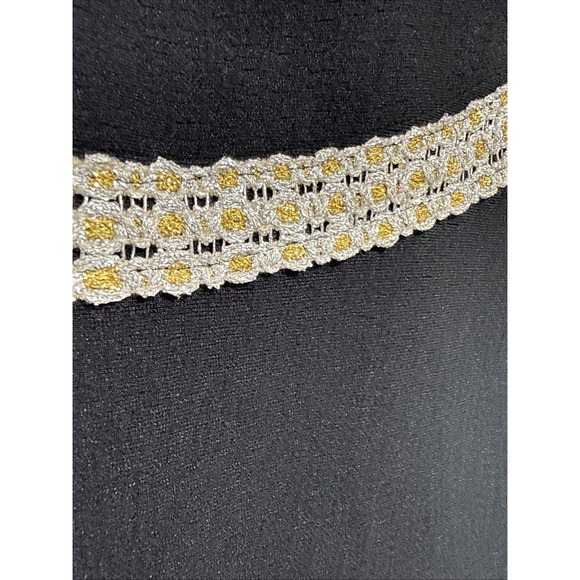 Vtg 60s 70s maxi dress womens Handmade black Empire Mod Retro Silver Gold Trim M - Picture 11 of 16